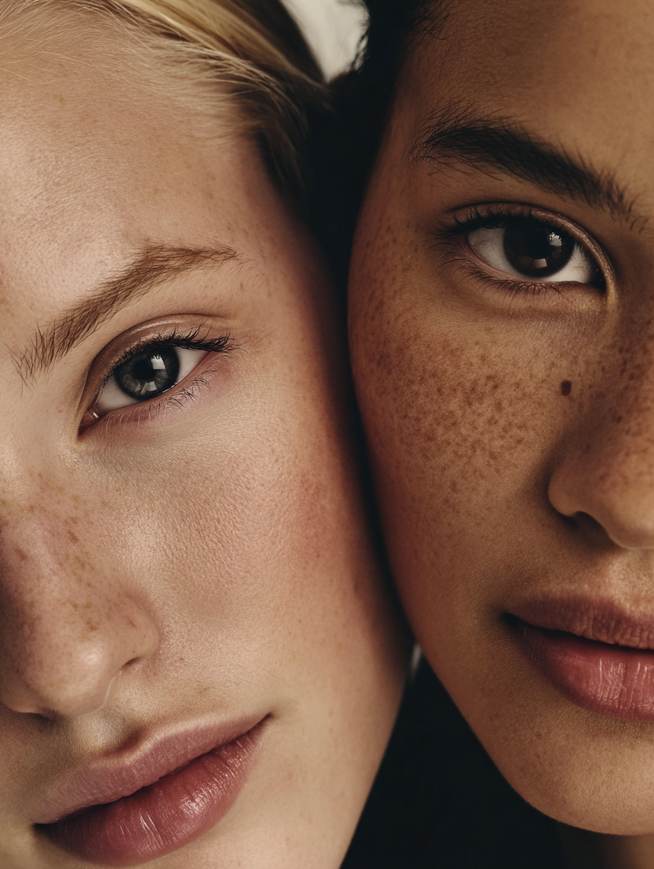 Close-up portrait of two women with different skin tones showcasing natural beauty for Typology skincare